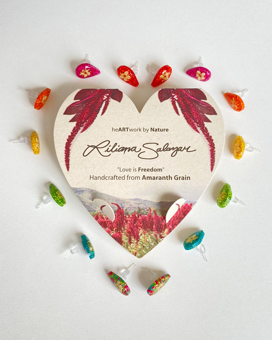 Amaranth Grain + Elderberry Flower - Teardrop Earring Studs