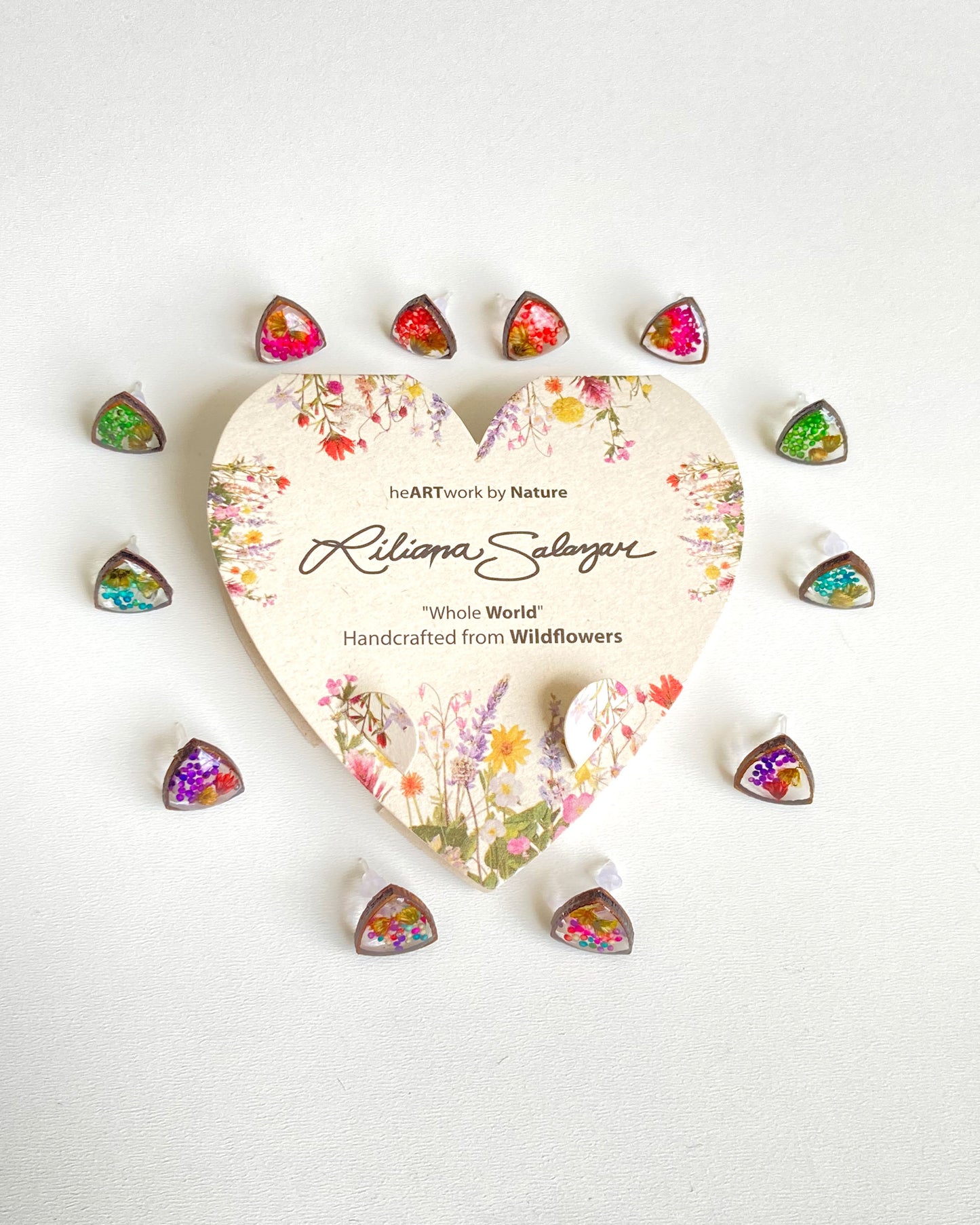 Wildflower + Amaranth Grain + Wood - Triangle Earring Studs